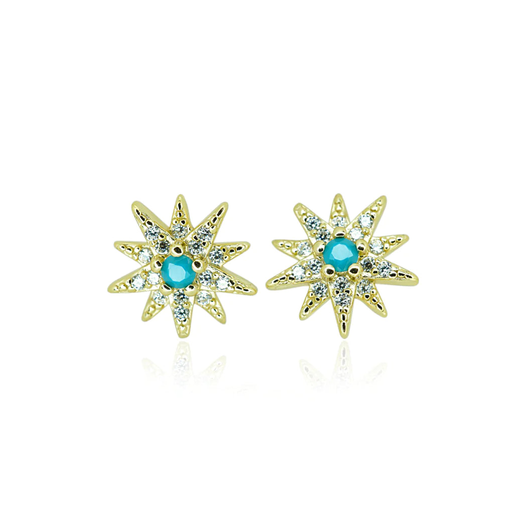 NWT ADORNIA 14K Gold shops Vermeil Turquoise & Swarovski Crystal Starburst Earrings