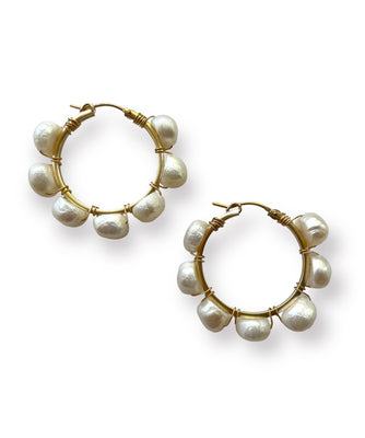 Jumbo Pearl Large Gold Hoop Earring