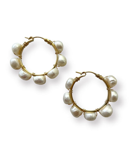 Jumbo Pearl Large Gold Hoop Earring