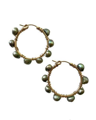 Large Beaded Gold Hoop Earring